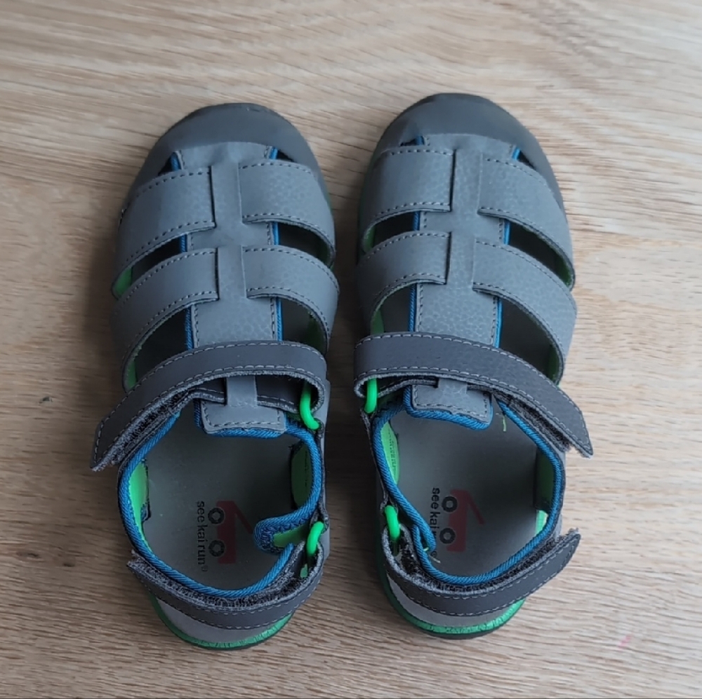Gray and Green Kids Sandals